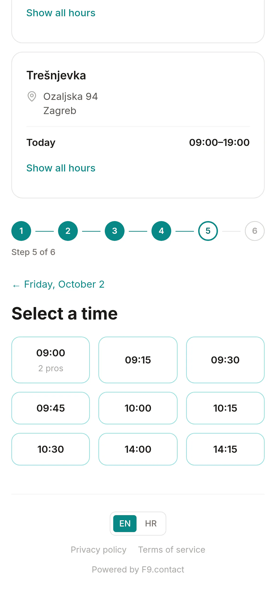 Choosing a time for colour and a cut in one booking.