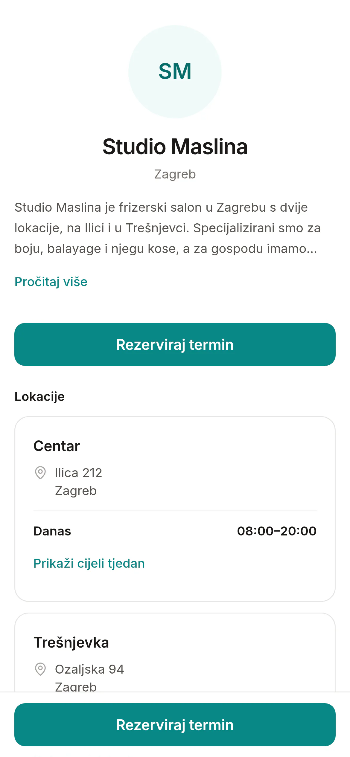Stranica za rezervacije na mobitelu.