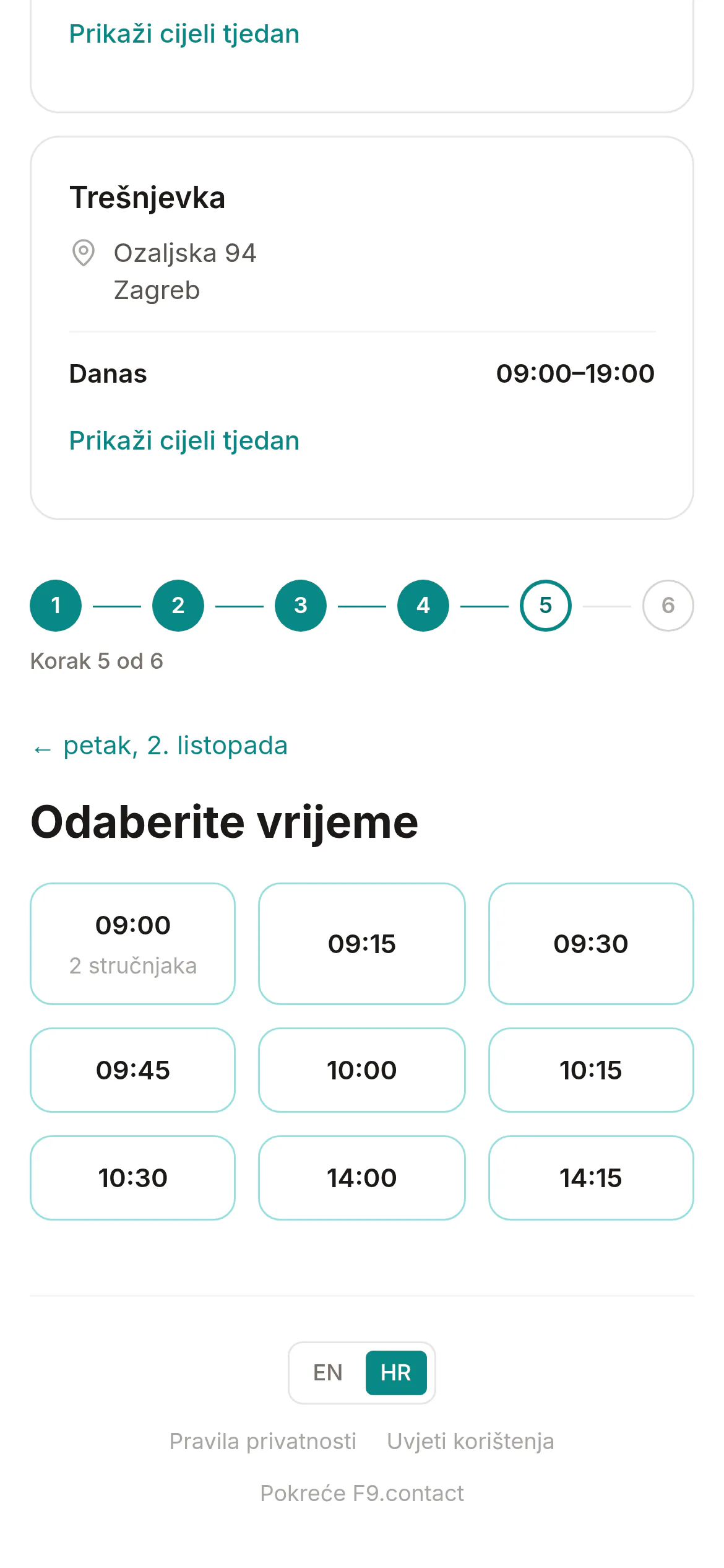 Odabir termina za bojanje i šišanje u jednoj rezervaciji.